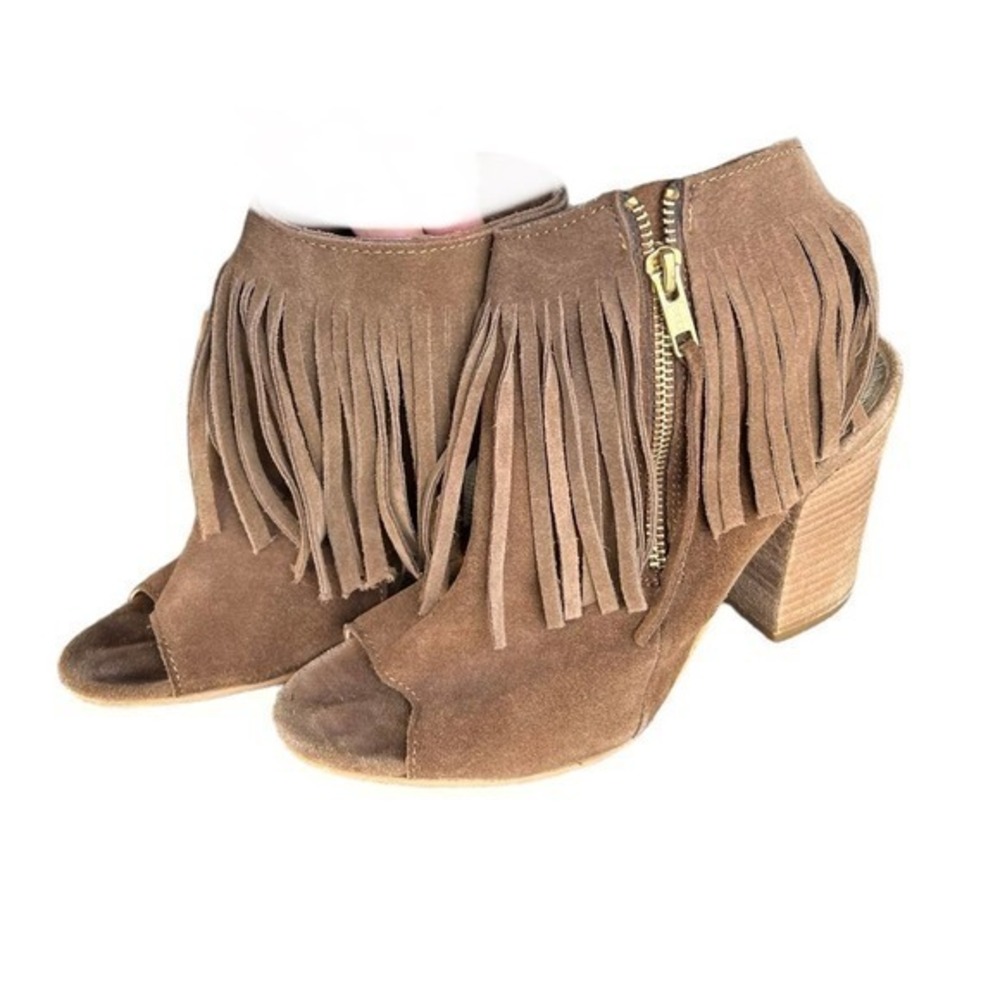 Carlos by Carlos Santana Fringe Leather chunky festival country bootie sz 7